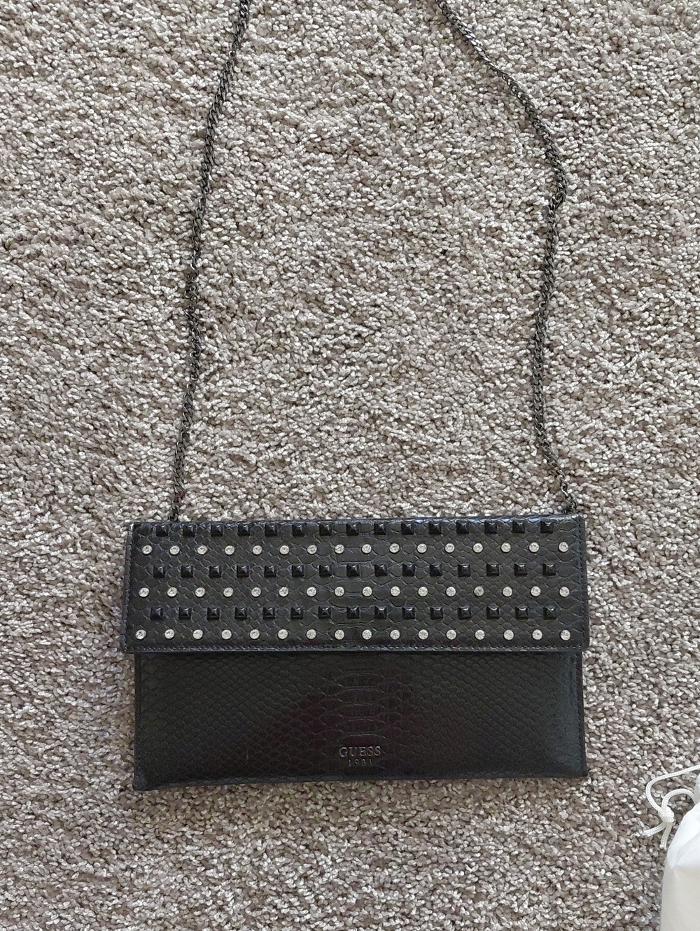 GUESS Black Studded Chain-strap Clutch With Dust Bag
